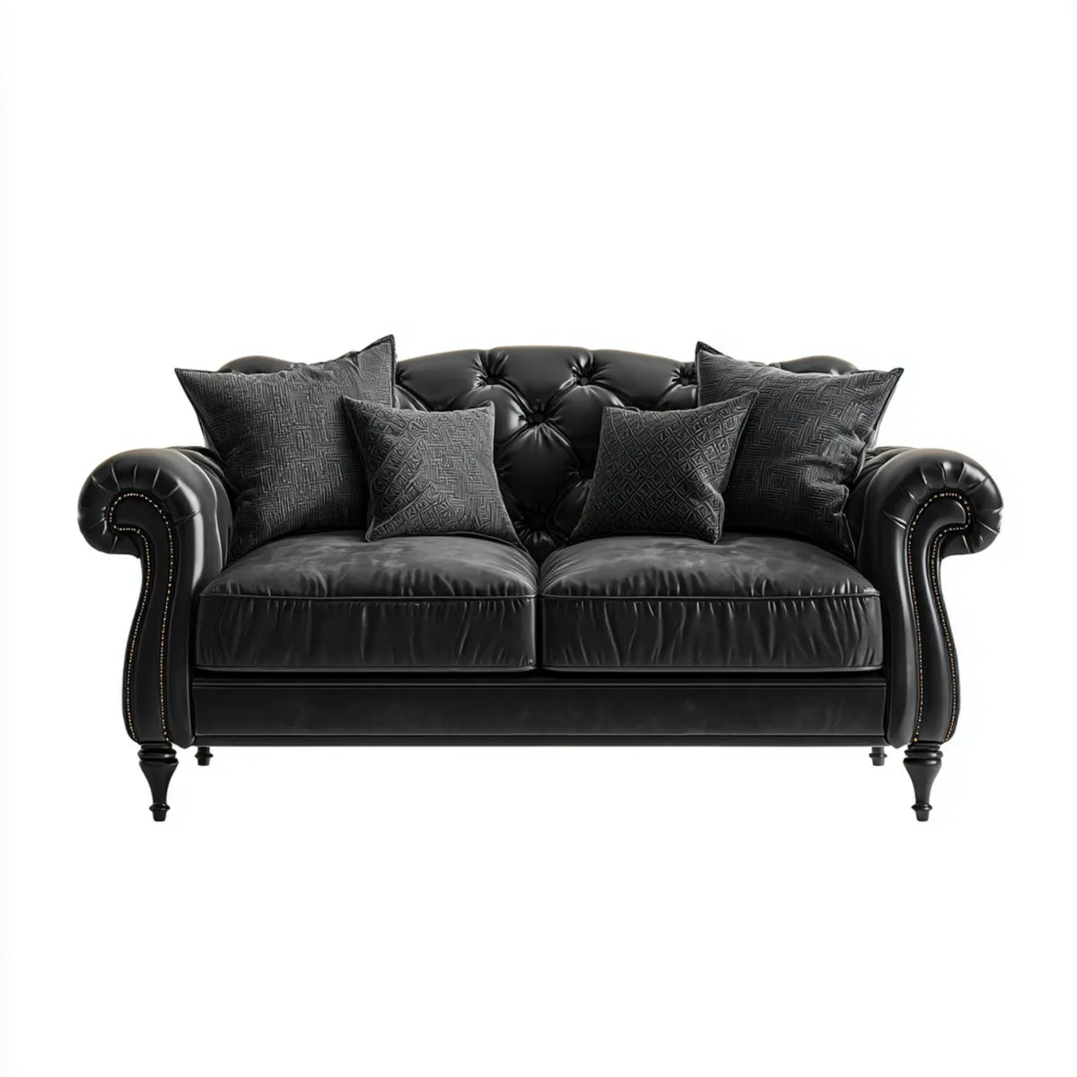 Sofa, Chesterfield 2-osobowa czarna sofa ze skóry syntetycznej PU 180 x 90 x 78 cm